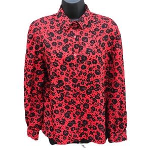 Shapley Womens Sz M Red w Black Roses VTG Puff Shoulder 80s 90s Puff Sleeve